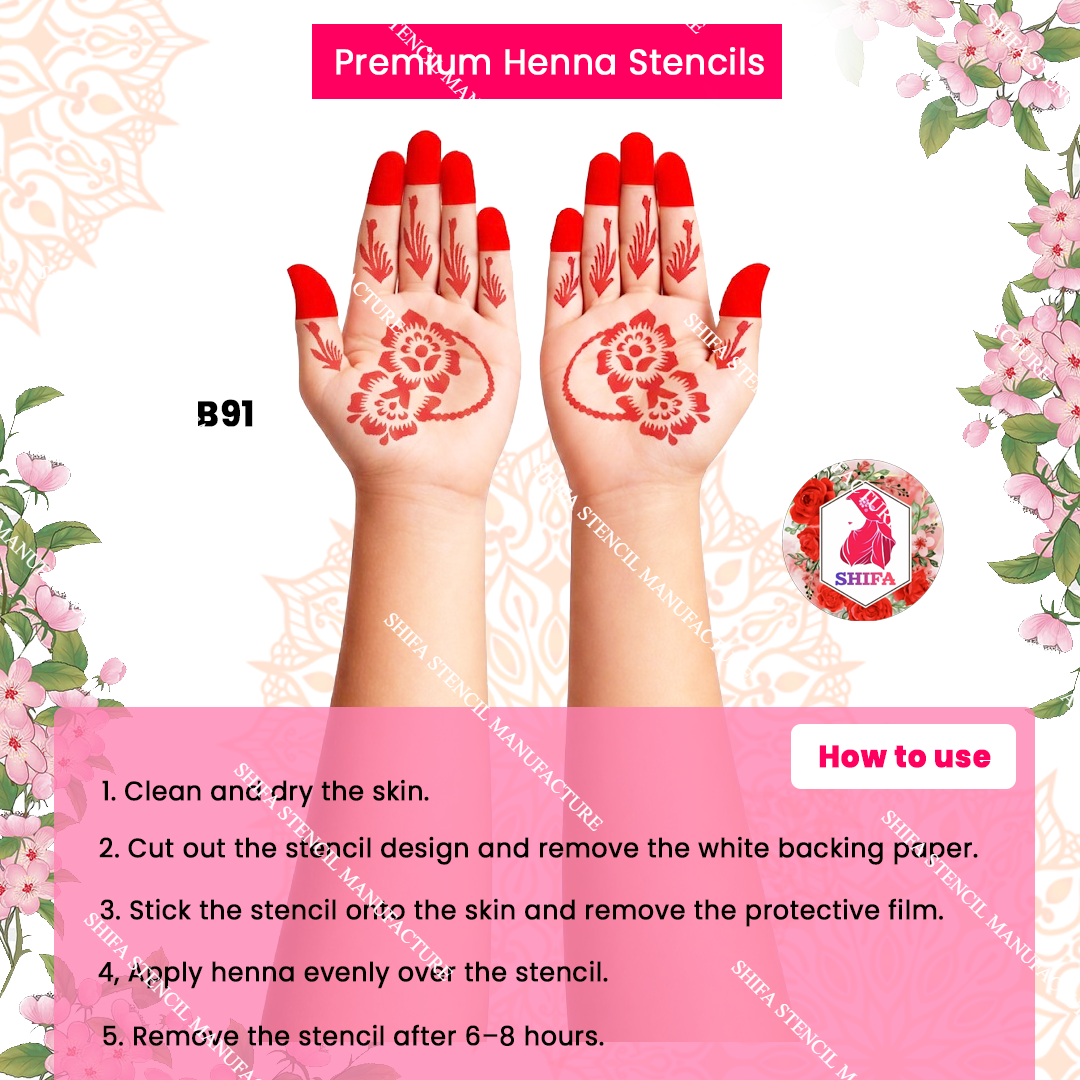 B91 (age 5 to 10) Cute Kids Flower Stencil Design double hand Henna Stencil